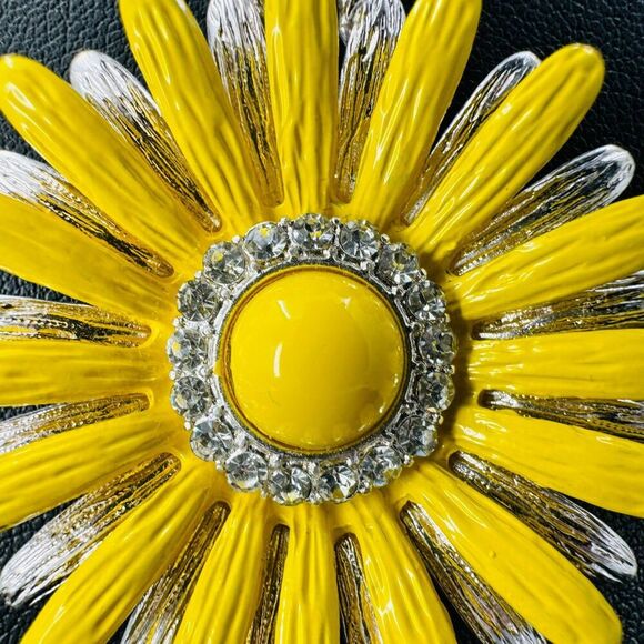 Sunflower Enamel with Rhinestone Pendant Snake Chain Silver Plated Necklace - Picture 6 of 7